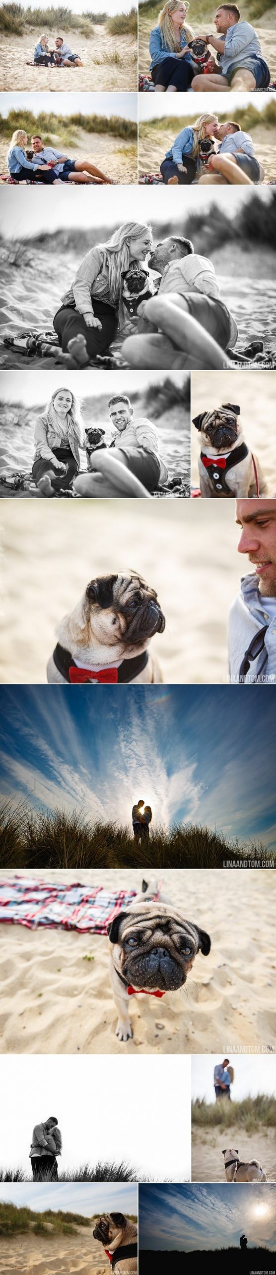 Southwold pre wedding shoot with cute pug