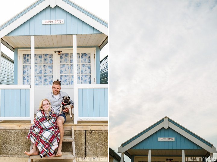 Southwold beach pre wedding shoot with cute pug