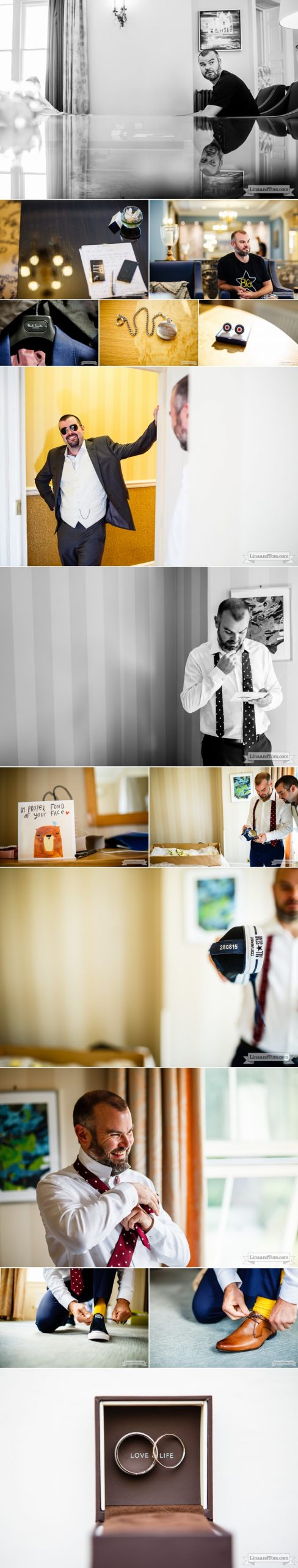 Groom getting ready wedding photos Kent